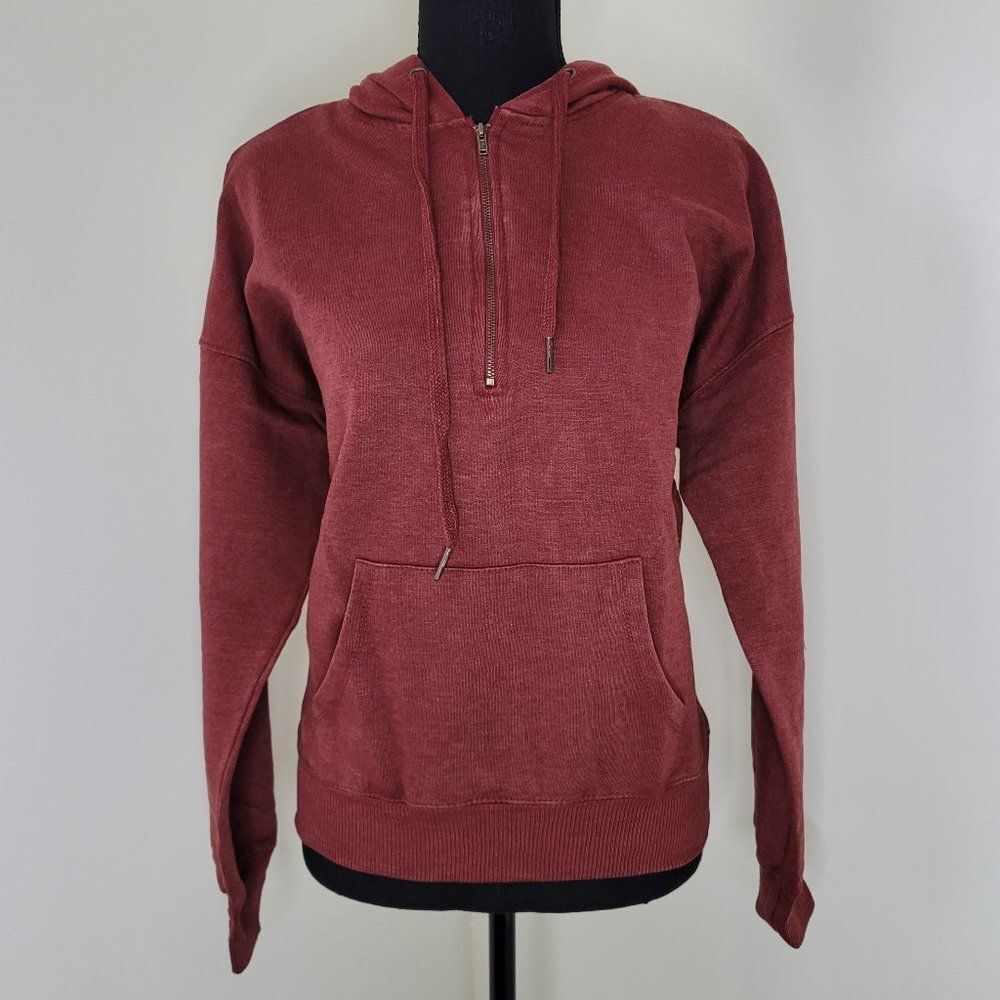 Ultra Flirt Juniors' Oversized Quarter-Zip Burnout Hoodie